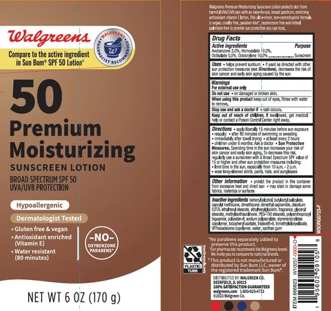 Walgreens SPF 50 Premium Moisturizing Sunscreen packaging