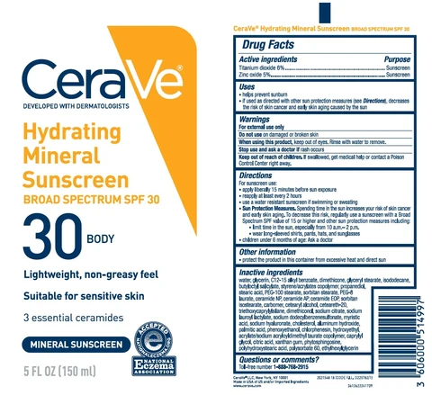 Cerave Developed with Dermatologists Hydrating Sunscreen SPF 30 Body Lightweight, non-greasy feel 3 essential ceramides Mineral Sunscreen 포장
