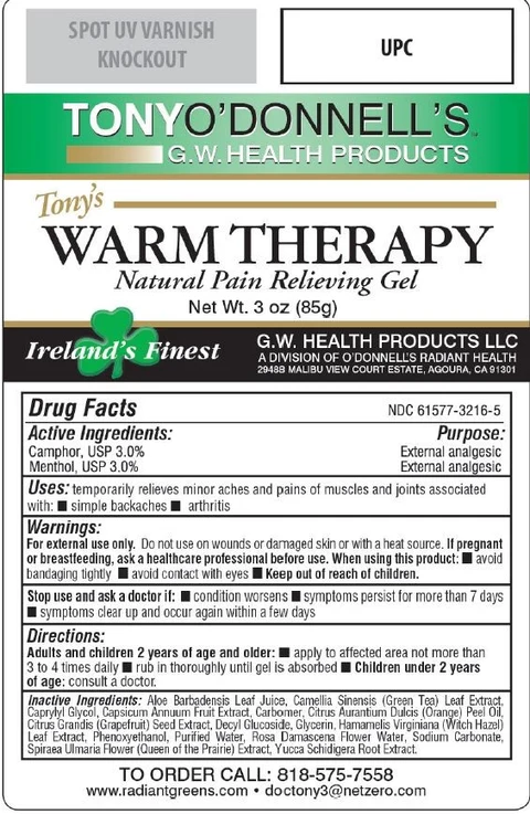 Tonys Warm Therapy packaging