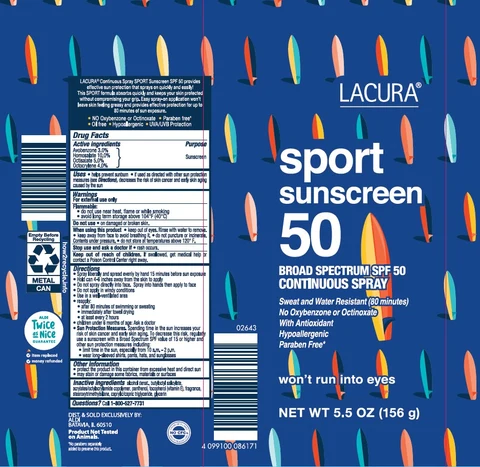 Aldi LACURA Sport Sunscreen 50 Broad Spectrum SPF 50 Continuous packaging