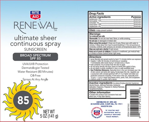 Ulimate Sheer SPF 85Rite Aid 포장