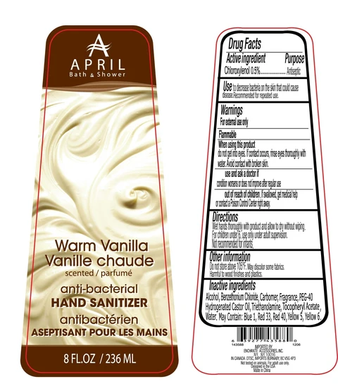 April Bath and Shower Warm Vanilla Scented Hand Sanitizer Anti-Bacterial 포장