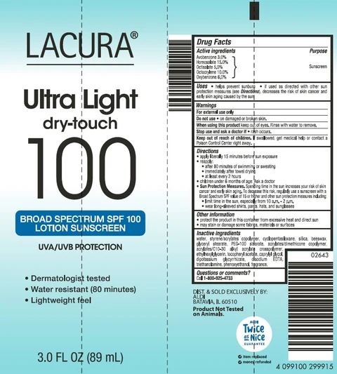 Aldi LACURA Ultra Light Dry-Touch 100 Sunscreen packaging