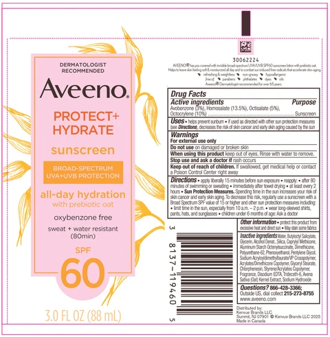 Aveeno Protect Plus Hydrate Sunscreen Broad Spectrum Body SPF 60 포장