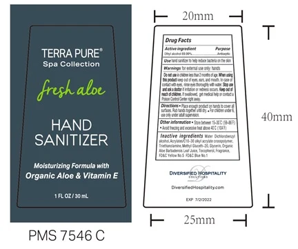 Terra Pure Spa Collection Fresh Aloe Hand Sanitizer Alcohol with color packaging