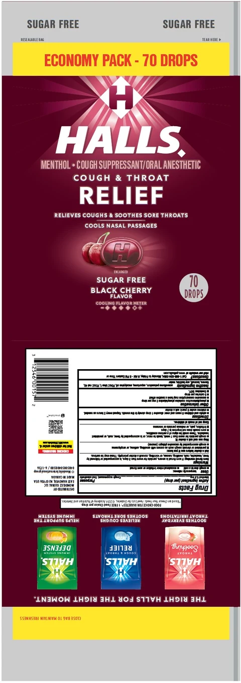 HallsSugar Free Black Cherry packaging