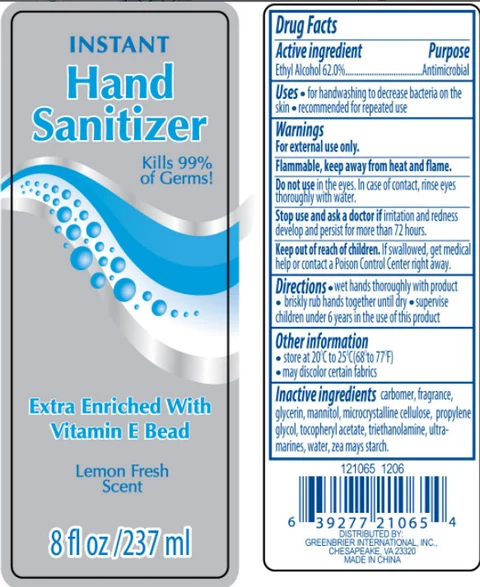 INSTANT Hand Sanitizer Extra Enriched With Vitamin E Lemon Fresh Scent packaging