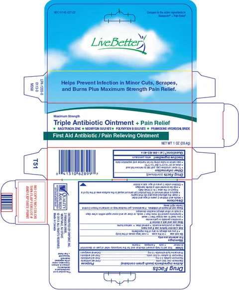 Live Better Triple Antibiotic plus Pain Relief packaging