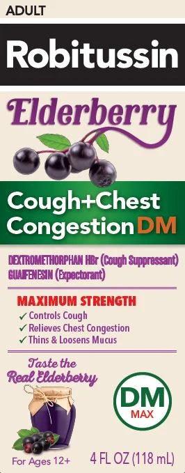 Robitussin Elderberry Maximum Strength Cough plus Chest Congestion DM packaging