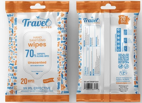 Travel Wipes Unscented packaging