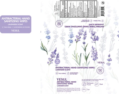 YESUL ANTIBACTERIAL HAND SANITIZING WIPES LAVENDER SCENT packaging