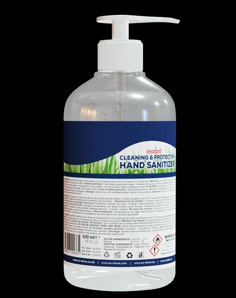 covidex gel 500 ml transparent bottle back