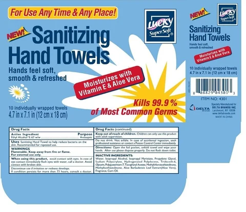 LuckySanitizing Hand Towels packaging