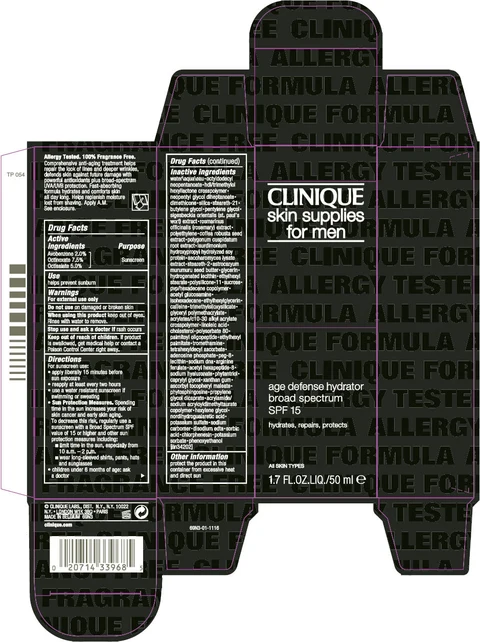 CLINIQUE SKIN SUPPLIES FOR MEN AGE DEFENSE HYDRATOR BROAD SPECTRUM SPF 15 packaging