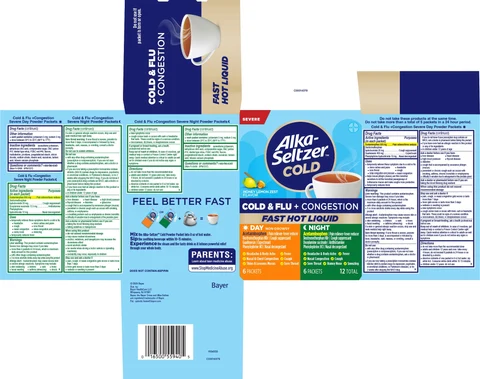 ALKA SELTZER COLD Cold Flu Congestion Severe Fast Hot Liquid Day Night 포장