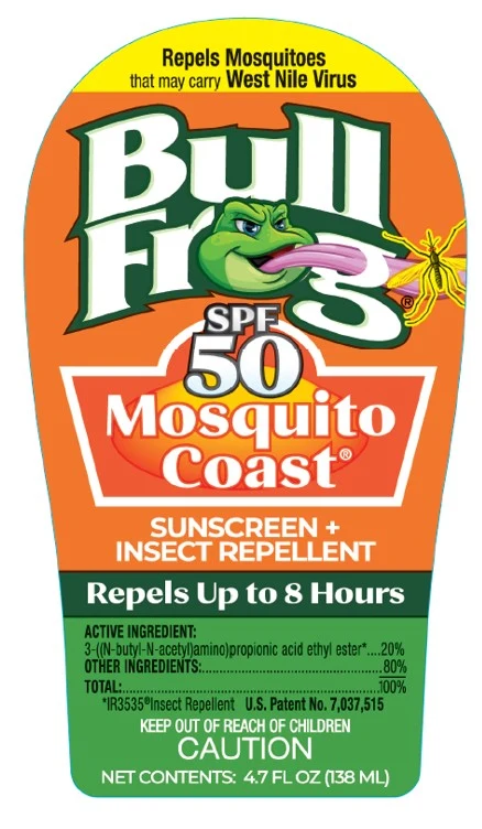 Bull Frog SPF 50 Mosquito Coast Sunscreen Plus Inspect Repellent packaging