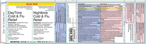 Walgreen Day Time Nighttime Cold and Flu ReliefHoney Flavor packaging