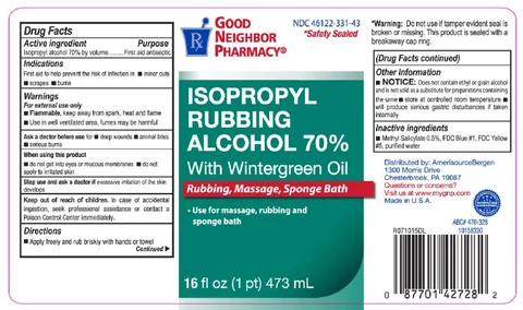 Principal Display Panel NDC 46122-331-43 ISOPROPYL RUBBING ALCOHOL 70% With Wintergreen Oil Rubbing, Massage, Sponge Bath 16 fl oz (1 pt) 473 mL