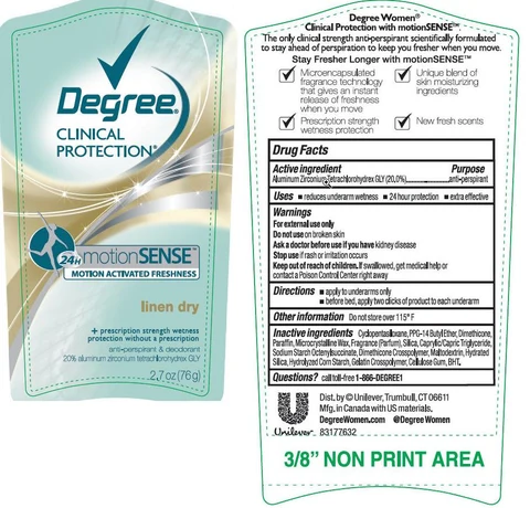 DegreeClinical Protection Motion Sense Linen Dry Antiperspirant and Deodorant 포장
