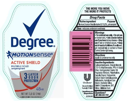 DegreeMotionSense Active Shield Antiperspirant Deodorant 포장