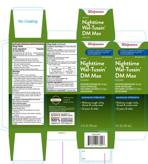 Walgreens Adult Nighttime Wal Tussin DM Max Maximum Strength packaging