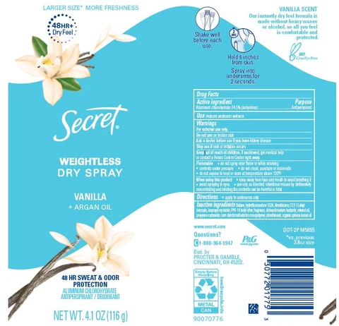 Secret Weightless Dry Vanilla plus Argan Oil 포장