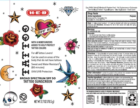 HEB SPF 50 Tattoo Continuous Sunscreen 포장