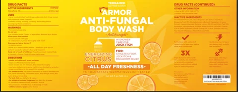 Terramed Just Think Comfort Armor Antifungal Body Wash Citrus packaging