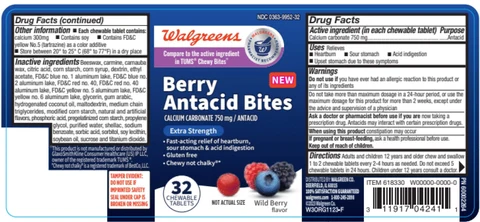 Walgreens Wild Berry Antacid Chews packaging