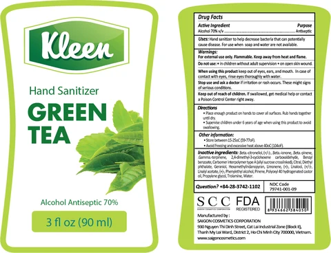 KLEEN HAND SANITIZER GREEN TEA packaging