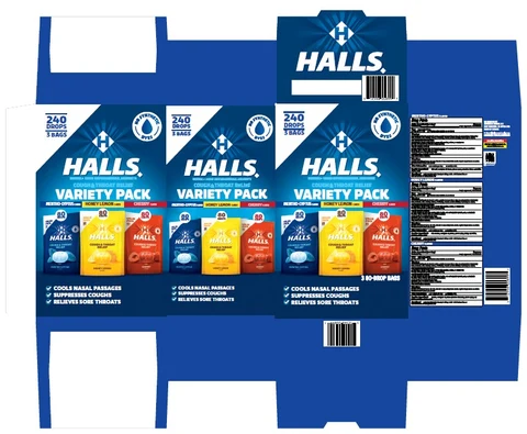 HallsVariety Pack Mentholyptus Honey Lemon Cherry packaging