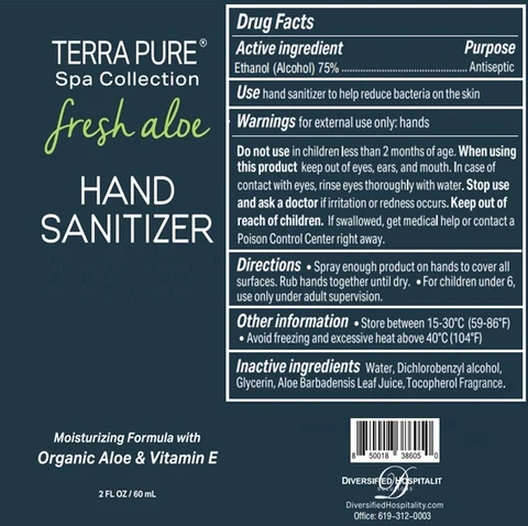 Terra Pure Spa Collection Fresh Aloe Hand Sanitizer 75 Alcohol packaging