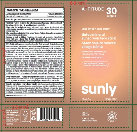 ATTITUDE Sunly Tinted Mineral Sunscreen Face Stick Unscented SPF 30 포장