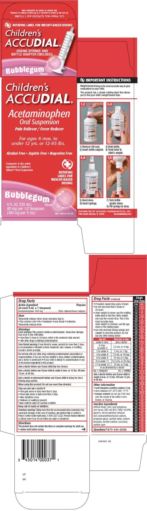 Childrens ACCUDIAL Pain reliever/ Fever reducer packaging