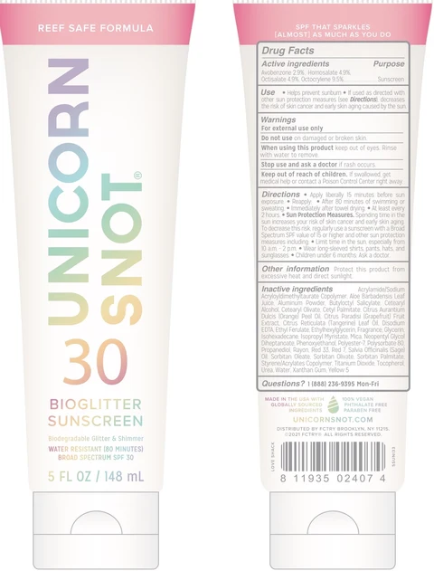Unicorn Snot 30Glitter Sunscreen Love Shack 포장