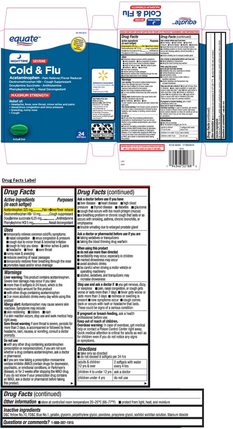 equate MAXIMUM STRENGTH NIGHTTIME SEVERE Cold and Flu SOFTGELS packaging