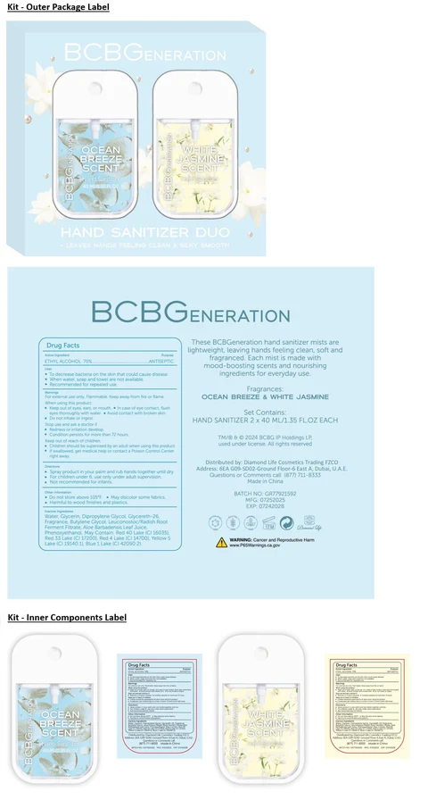 BCBGENERATION HAND SANITIZER DUO - OCEAN BREEZE AND WHITE JASMINE SCENT 포장