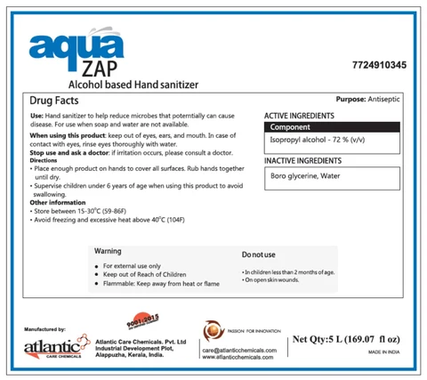 AQUA ZAP Alcohol based Hand sanitizer 포장