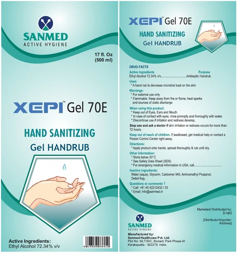 XEPI Gel 70E HAND SANITIZING HANDRUB packaging