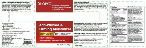 Shopko Anti-Wrinkle and Firming Moisturizer Day Broad Spectrum SPF18 포장