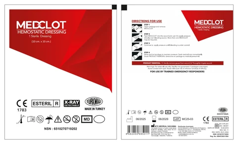 MEDCLOT Hemostatic Dressing 10 cm x 10 cm packaging