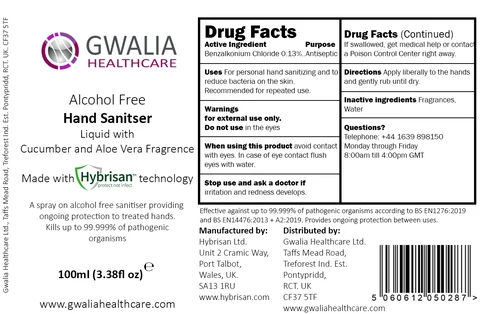 Gwalia Hybrisan 100ml Hand Sanitizer Label