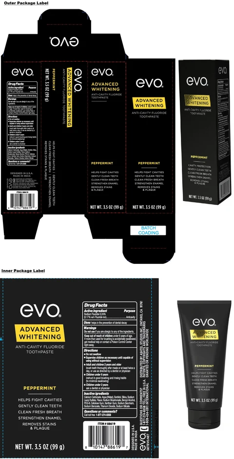 evo ADVANCED WHITENING ANTI-CAVITY FLUORIDE PEPPERMINT packaging