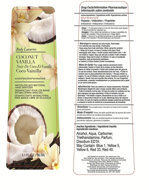 Body Luxuries Coconut Vanilla Waterless Anti-bacterial Hand Sanitizer 포장