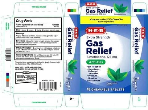 HEB Gas Relief Extra Strength Peppermint 포장