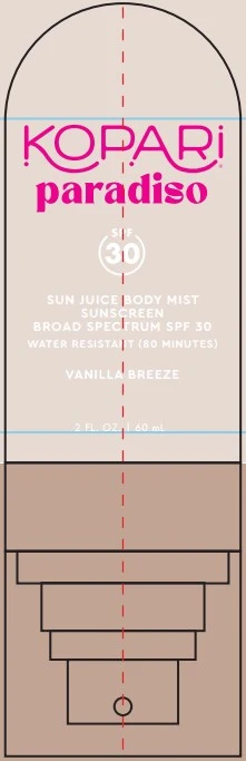 Sun Juice Body Mist Sunscreen SPF30 - Vanilla Breeze PARADISO 포장