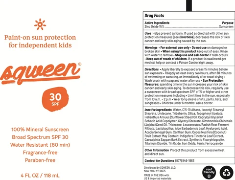 Sqween Paint-On Sun Protection for Independent Kids Mineral Sunscreen SPF 30 packaging