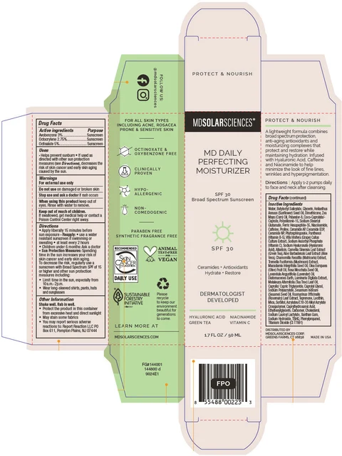 MD Daily Perfecting Moisturizer SPF 30.SPF 30 Broad Spectrum Sunscreen UVA-UVB packaging