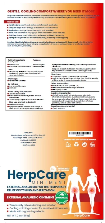 Terramed Just Think Comfort HerpCare EXTERNAL ANALGESIC FOR THE TEMPORARY RELIEF OF ITCHING AND IRRITATION packaging