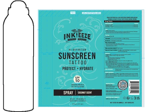 Inkeeze Tattoo Products Hi-Definition Tattoo Sunscreen SPF 50 Coconut Scent packaging